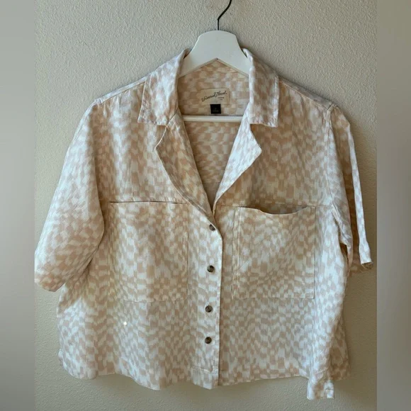 EUC Universal Thread Oversized Linen Blend Cropped Button Up in Cream (Size:S) - Picture 6 of 10